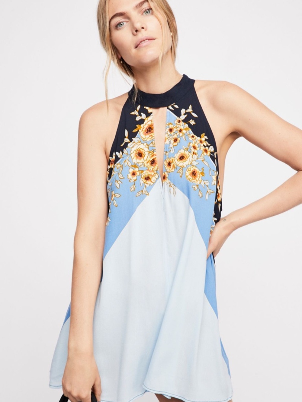 Free People Embroidered Halter Tunic Boho Festival Size M